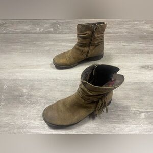 Born Cross Fringe Ankle Boot Bootie Brown Leather Suede Women’s Size 7M